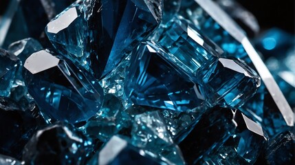 Poster - Shiny sparkling dark blue crystal gemstone texture close up from Generative AI