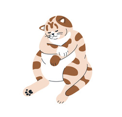 Poster - Cute cat asleep in funny sitting pose. Meme fat kitty, comic feline animal sleeping, dreaming, relaxing. Tired sleepy pet napping, drowsing. Flat vector illustration isolated on white background