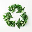 Recycling Symbol Made of green leaves on white isolated background for eco product design