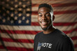 © ink drop - young black male usa American election voter portrait in front of American flag