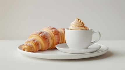 Wall Mural - A cup of coffee and some croissants on a plate