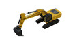 Yellow excavator vehicle include alpha path. No driver and looks clean.