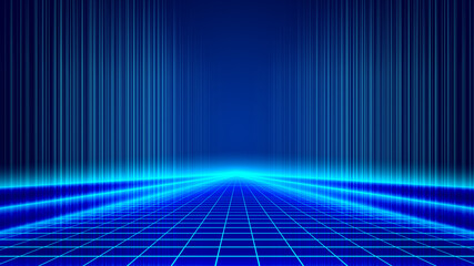 Poster - Luminous grid runway and lines in the future science and technology space scene background