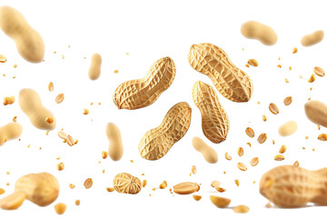 Flying Tasty and nutritious Peanuts on white background PNG