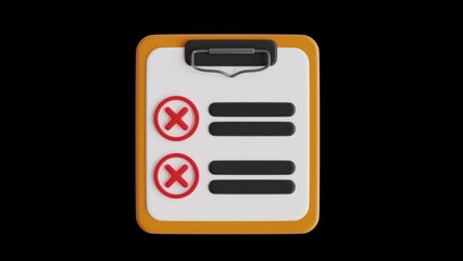 Poster - 3D Animation of Wrong Symbol with Paper Board and List Inside | Alpha Channel