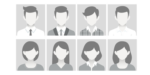 Wall Mural -  Avatar, user profile, person icon, male and female silhouette, profile picture. Vector flat illustration in grayscale. Suitable for social media profiles, icons, screensavers and as a template.