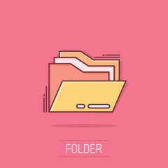 Poster - File folder icon in comic style. Documents archive cartoon vector illustration on isolated background. Storage splash effect business concept.