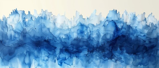 Fototapete - An abstract painting of blue ink strokes on watercolor paper. A flat kind of brush stroke.