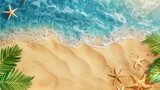 Fototapeta  - Aerial top view of Beautiful topical beach, sand, coconut palm trees and sea.