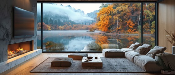 Canvas Print - A digital screen hangs on the wall in a modern luxury living room