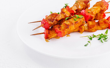 Wall Mural - Chicken skewers with slices of sweet peppers