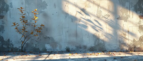 Wall Mural - Over the white concrete wall, a shadow is cast by the sun