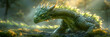 A green dragon in the middle of a forest. This is a digital art creation,
dangerous view of dragon on yellow background