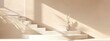 Cream podium with stair interior. Wall with sunlight and shadow. Beige empty pedestal. AI generate