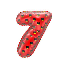 3D inflated balloon Number 7 with red and yellow meme coin Shiba Inu  pattern