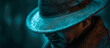 Suspicious looking unidentified man face closeup with fedora hat and a coat blue-toned at dusk - Illegal deal shady activities trafficker mafia hitman concept 