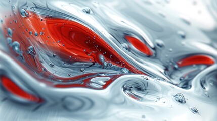 Poster - a close up of a red and white object with water droplets and a red and white object in the middle of the picture.