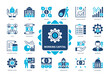 © Genestro - Working Capital icon set. Liabilities, Liquidity, Profitability, Bank Loans, Borrower, Cash, Assets, Inventory. Duotone color solid icons