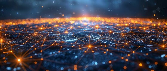 Poster - A smart city concept with an abstract polygon pattern connecting to a speed line light, as well as the use of big data connection technology.