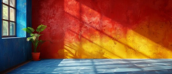 Fototapete - The wall will have a colorful background and a hard falling shadow. The shadow will be applied in 3D.