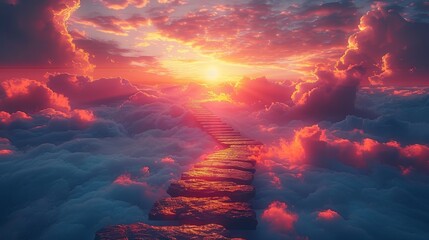 Wall Mural - Taking the stairs up to heaven at sunrise - The Resurrection and Entrance to Heaven