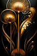 © Riverland Studio - luxury floral art deco pattern, golden decoration on black background