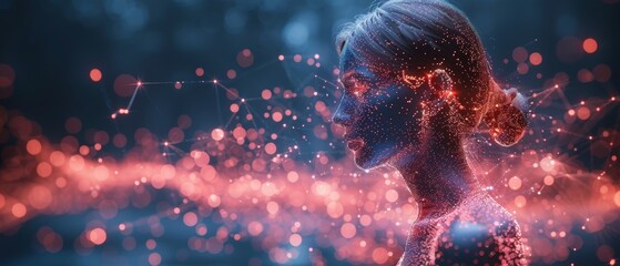 Fototapete - Concept with humans and technology. AI (Artificial Intelligence). Communication network.