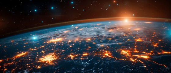 Poster - Internet technology for internet business. Global world network and telecommunication on earth. 