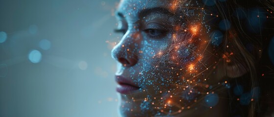 Fototapete - A concept of human and technology working together. AI (Artificial Intelligence). Communication network.