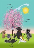 Fototapeta  - spring composition with tree and animals