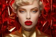 Stunning Red sexy lips golden. Lips sculpture. Generate AI