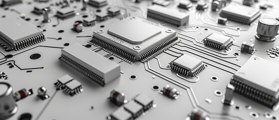 Aufkleber - Computer technology background, gray scale pcb background. Information technology background, white texture.