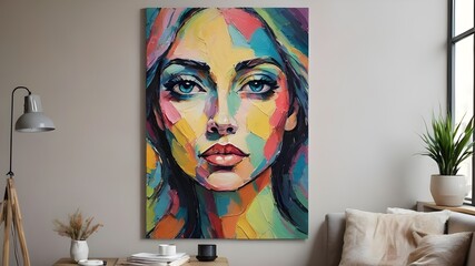 Wall Mural - Abstract painting with oil pastels .Portrait of a woman.Painting in the interior. A modern poster