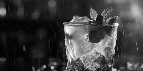 Poster - Refreshing glass of water with ice and a juicy strawberry, perfect for summer drink concepts