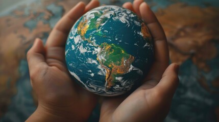 Poster - A person holding a small globe in their hands. Suitable for educational and travel concepts