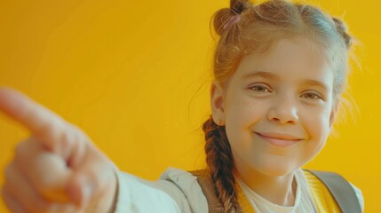Poster - A young girl pointing directly at the camera. Suitable for various uses