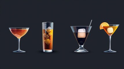 Poster - A selection of three different types of cocktails. Perfect for bar menus or party invitations