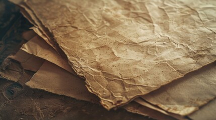 Canvas Print - A stack of brown paper on a wooden table. Suitable for packaging and shipping concepts