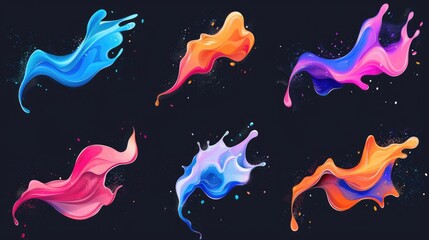 Wall Mural - Vibrant liquid splashes on dark backdrop, perfect for advertising