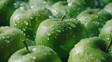 Poster - Green apples covered in water droplets, perfect for healthy lifestyle concepts