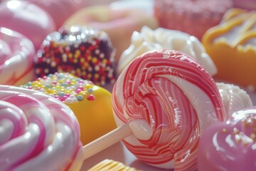 Aufkleber - Close up view of a variety of colorful lollipops. Ideal for candy shop promotions