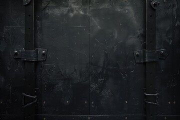 Poster - An old black metal door with rust, suitable for industrial or urban themes