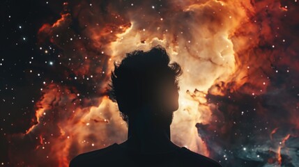 Poster - A person standing in front of a galaxy, suitable for science and space concepts