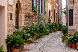 Fototapeta Uliczki - typical street, Fornalutx, Soller valley route, Mallorca, Balearic Islands, Spain