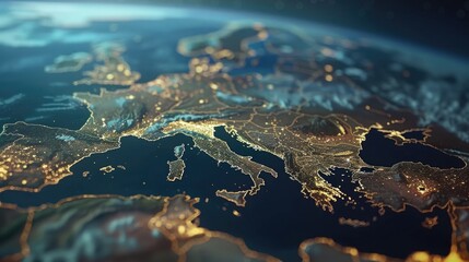 Aufkleber - A stunning aerial view of Europe at night. Perfect for travel and technology concepts