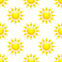Wall Mural - Yellow glass sun on white background. Vector seamless pattern. Best for textile, print, wrapping paper, package and your design.