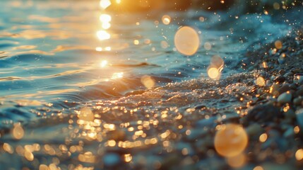 Poster - Bright sun reflecting on water, perfect for nature and travel themes