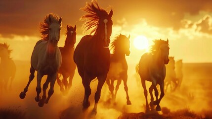 Poster - A dynamic image of horses running in a field. Suitable for various outdoor and nature themes