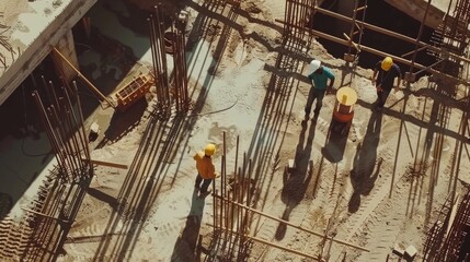 Poster - Group of construction workers on a construction site, suitable for construction industry concepts