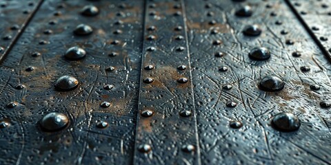 Poster - Close up of water droplets on metal surface, suitable for industrial themes
